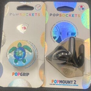 Cell phone PopSocket PopGrip and PopMount 2 - Blue Turtle Design and black mount
